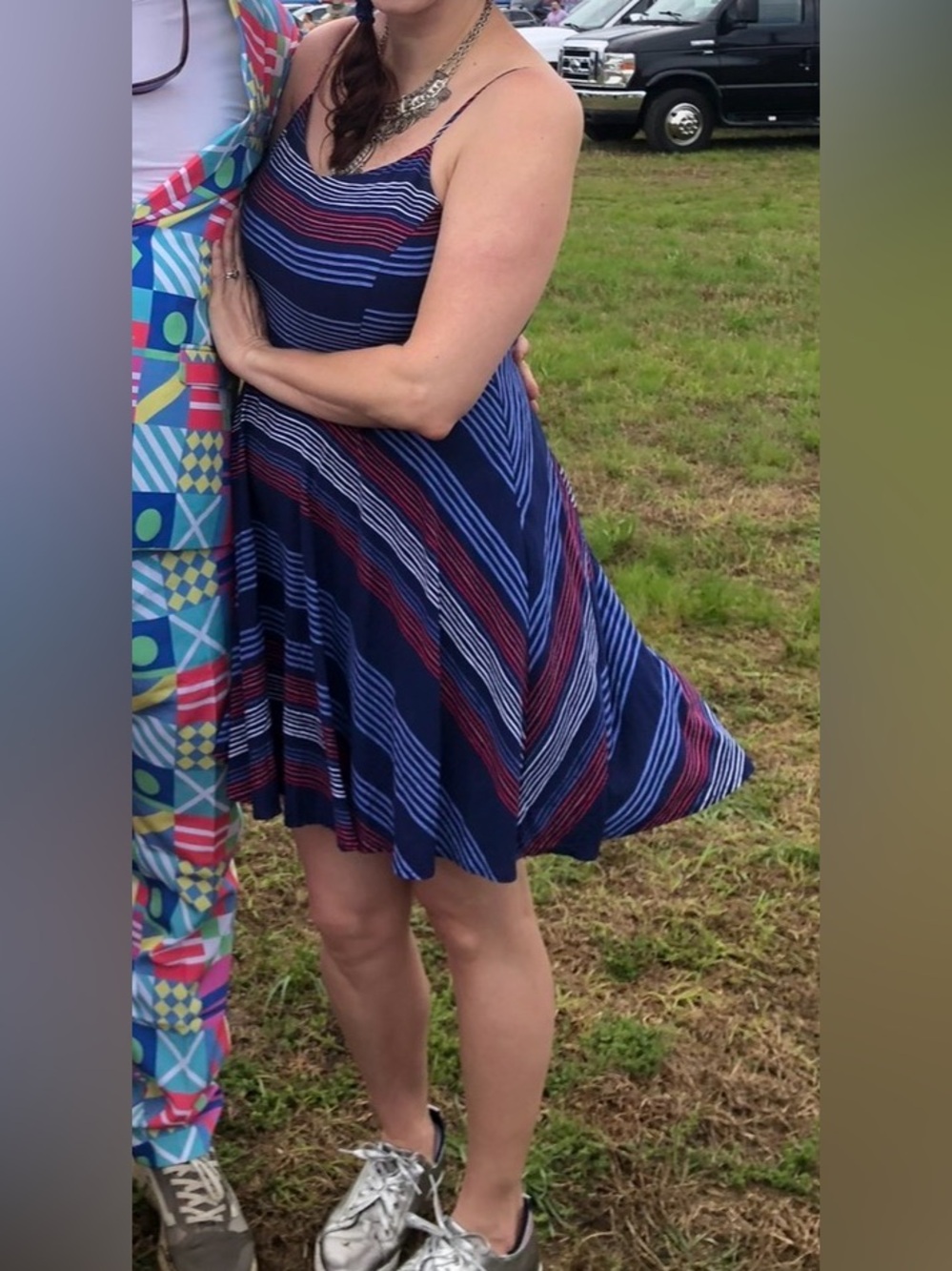 Old Navy Midi Dress with Red, Blue, and White Stripes